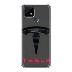 Силіконовий бампер з картинкою машини на Realme C21 (Logo TESLA)