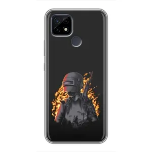 Силиконовый чехол с картинкой "Герой Pubg" на Realme C21 (В огне)