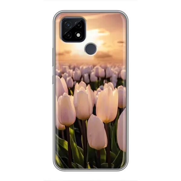 Чехол с рисунком «Закат с цветами» для Realme C21