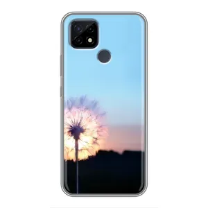 Силиконовый Чехол с одуванчиками на Realme C21 (Закат с одуванчиком)
