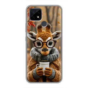 Печатный чехол «Зверята с кофе» для Realme C21 (Жираф с кофе)