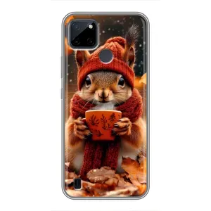 Печатный чехол «Зверята с кофе» для Realme C25Y (Белка с кофе)