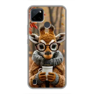 Печатный чехол «Зверята с кофе» для Realme C25Y (Жираф с кофе)