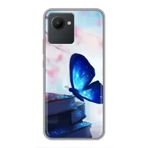 Силиконовый бампер с картинкой животных для Realme C30 (Бабочка синяя)
