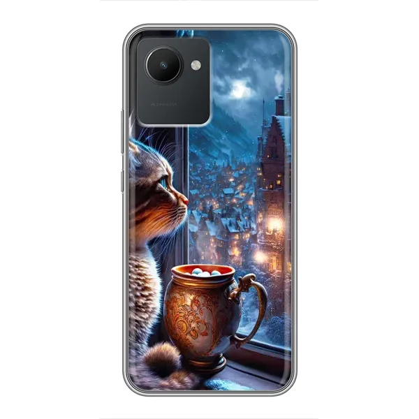 Чехол с рисунком «Кот новогодний» для Realme C30