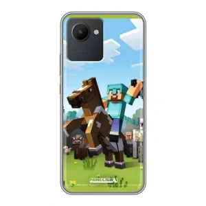 Чехлы для Realme C30 (Персонажи Майн Крафт) (На коне)