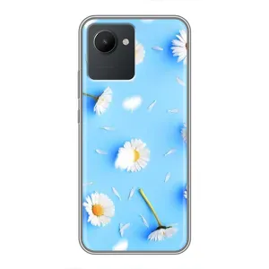 Чехол с Цветами для Realme C30 (ромашки на голубом)