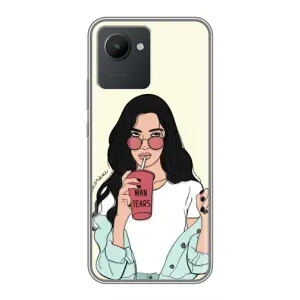 Силиконовый Чехол на Realme C30 с картинкой Стильных Девушек (С напитком)
