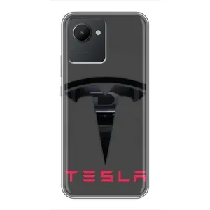 Силиконовый бампер с картинкой машины на Realme C30 (Logo TESLA)