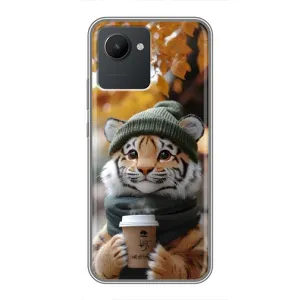 Печатный чехол «Зверята с кофе» для Realme C30 (Тигр с кофе)