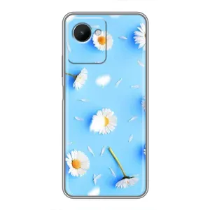 Чехол с Цветами для Realme C30s (ромашки на голубом)