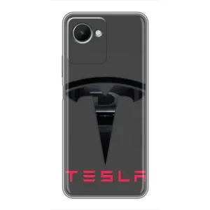 Силиконовый бампер с картинкой машины на Realme C30s (Logo TESLA)