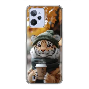Печатный чехол «Зверята с кофе» для Realme C31 (Тигр с кофе)