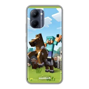 Чехлы для Realme C33 (Персонажи Майн Крафт) (На коне)