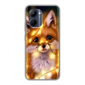 Чехол с Лисичкой для Realme C33 (Новогодний лисенок)