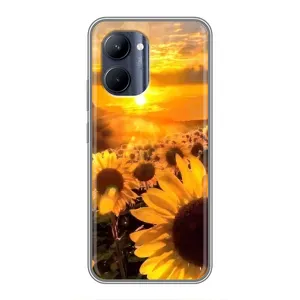 Чехол с Цветами для Realme C33 (поле подсолнухов)