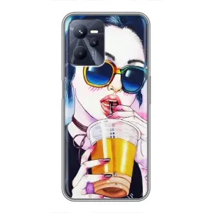 Чехол с картинкой Модные Девчонки Realme C35 (Девушка с коктейлем)
