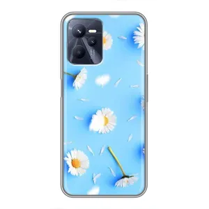 Чехол с Цветами для Realme C35 (ромашки на голубом)