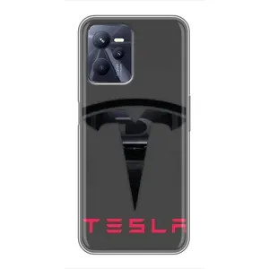 Силиконовый бампер с картинкой машины на Realme C35 (Logo TESLA)