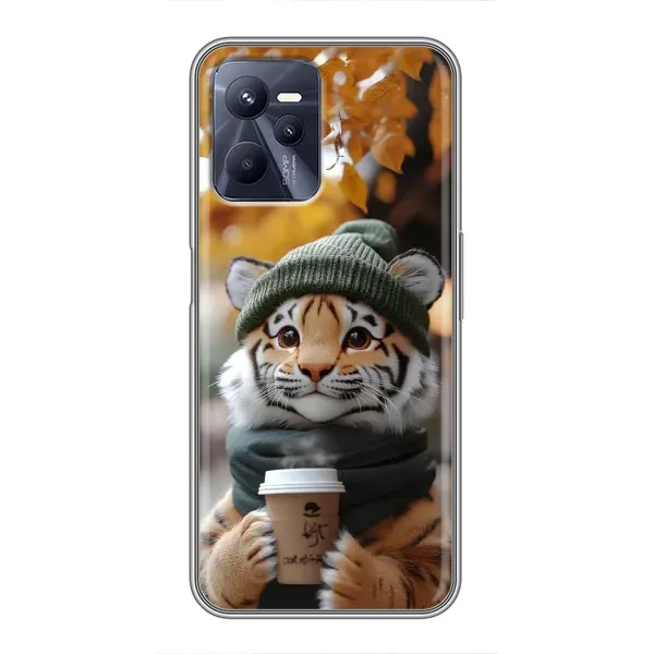 Чехол с рисунком «Тигр с кофе» для Realme C35 Чехол с рисунком «Тигр с кофе» для Realme C35