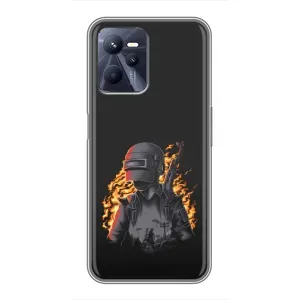 Силиконовый чехол с картинкой "Герой Pubg" на Realme C35 (В огне)