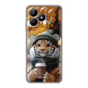 Печатный чехол «Зверята с кофе» для Realme C51 (Тигр с кофе)