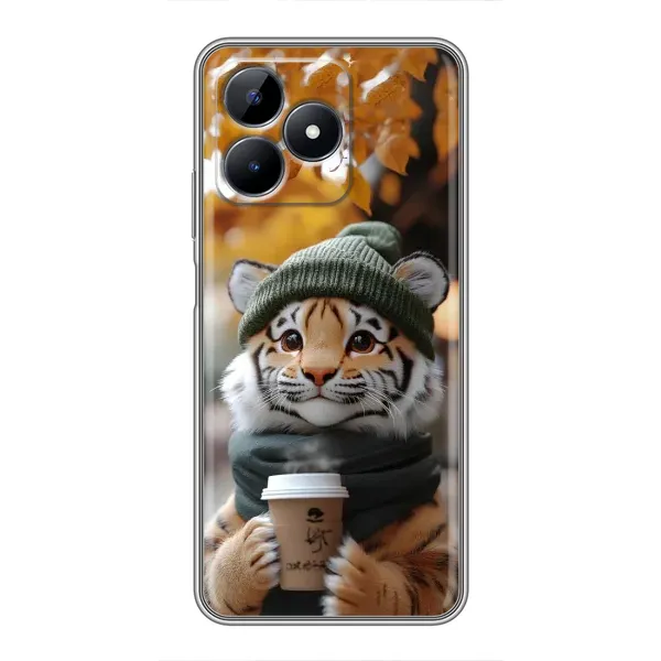 Чехол с рисунком «Тигр с кофе» для Realme C51 Чехол с рисунком «Тигр с кофе» для Realme C51