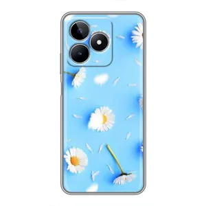 Чехол с Цветами для Realme C53 (ромашки на голубом)