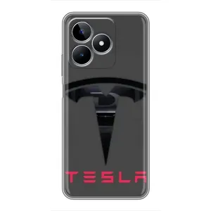 Силиконовый бампер с картинкой машины на Realme C53 (Logo TESLA)