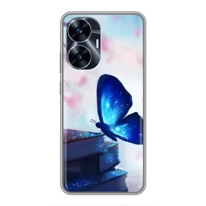 Силиконовый бампер с картинкой животных для Realme C55 (Бабочка синяя)