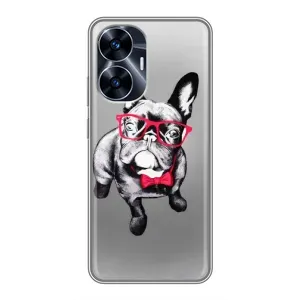 Чехол (ТПУ) Милые собачки для Realme C55 (Бульдог в очках)
