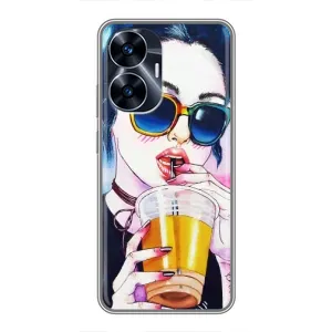 Чехол с картинкой Модные Девчонки Realme C55 (Девушка с коктейлем)
