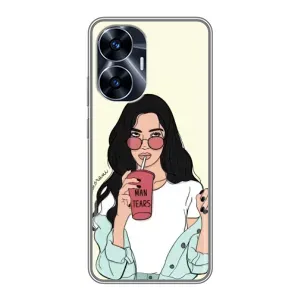 Силиконовый Чехол на Realme C55 с картинкой Стильных Девушек (С напитком)