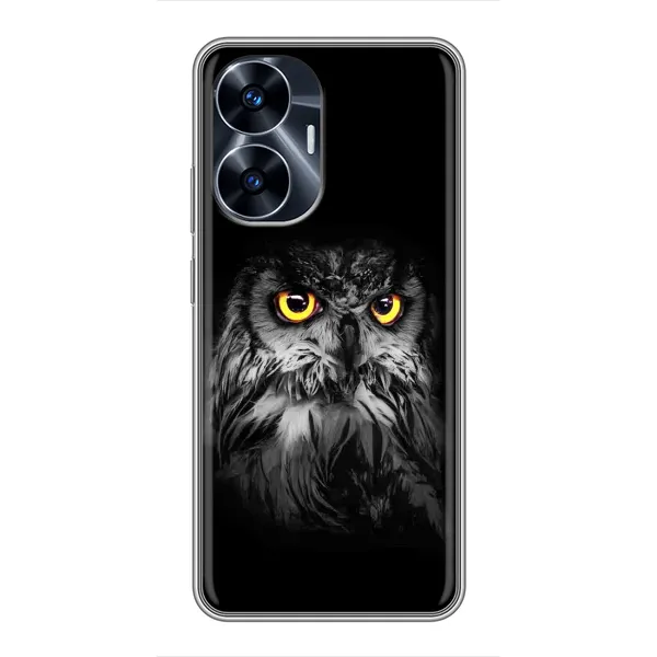 Чехол с рисунком «Сова на чёрном» для Realme C55 Чехол с рисунком «Сова на чёрном» для Realme C55
