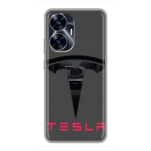 Силиконовый бампер с картинкой машины на Realme C55 (Logo TESLA)