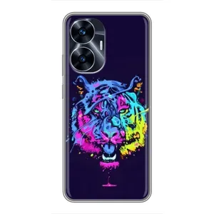 Силиконовый бампер с картинкой животных для Realme C55 (Тигр-Арт)