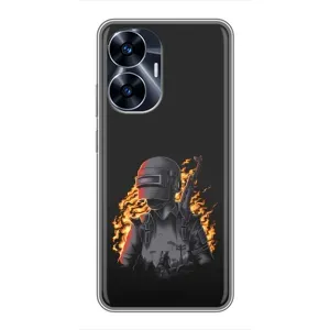 Силиконовый чехол с картинкой "Герой Pubg" на Realme C55 (В огне)