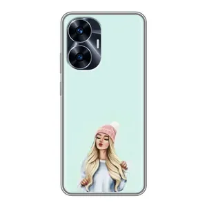 Силиконовый Чехол на Realme C55 с картинкой Стильных Девушек (В шапке)