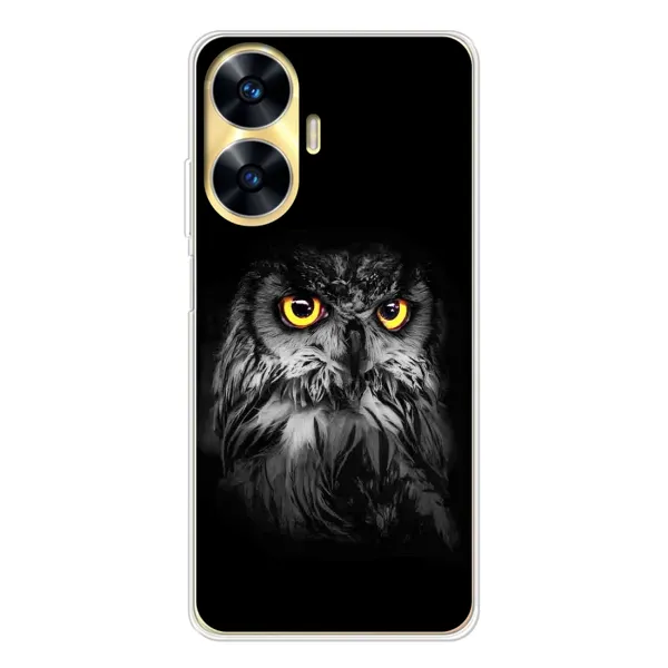 Чехол с рисунком «Сова на чёрном» для Realme C56 Чехол с рисунком «Сова на чёрном» для Realme C56