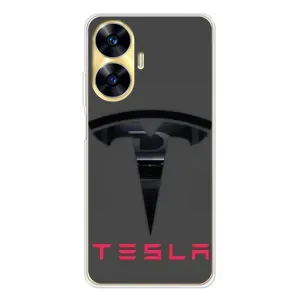 Силиконовый бампер с картинкой машины на Realme C56 (Logo TESLA)