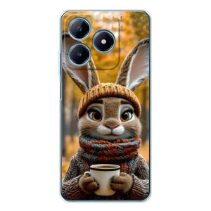 Печатный чехол «Зверята с кофе» для Realme C63 4G (Зайчик с кофе)