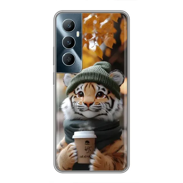 Чехол с рисунком «Тигр с кофе» для Realme C65 Чехол с рисунком «Тигр с кофе» для Realme C65