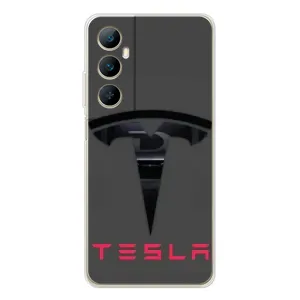 Силіконовий бампер з картинкою машини на Realme C66 (Logo TESLA)