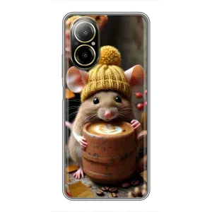Друкований чохол 'Звірята з кавою' для Realme C67 (Мишка з кавою)
