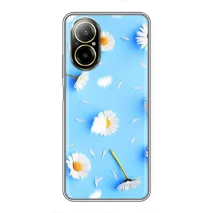 Чехол с Цветами для Realme C67 (ромашки на голубом)
