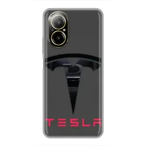 Силиконовый бампер с картинкой машины на Realme C67 (Logo TESLA)