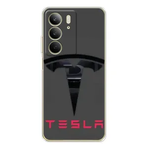 Силіконовий бампер з картинкою машини на Realme C73 5G (Logo TESLA)