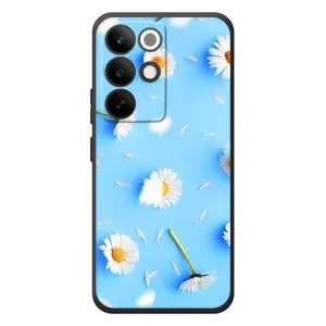 Чехол с Цветами для RealMe C85 Pro (ромашки на голубом)