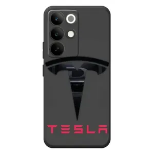 Силиконовый бампер с картинкой машины на RealMe C85 Pro (Logo TESLA)