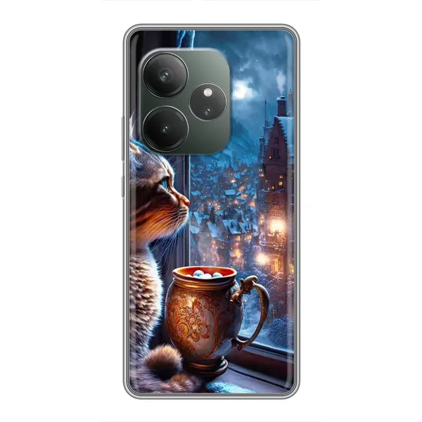 Чехол с рисунком «Кот новогодний» для Realme GT 6